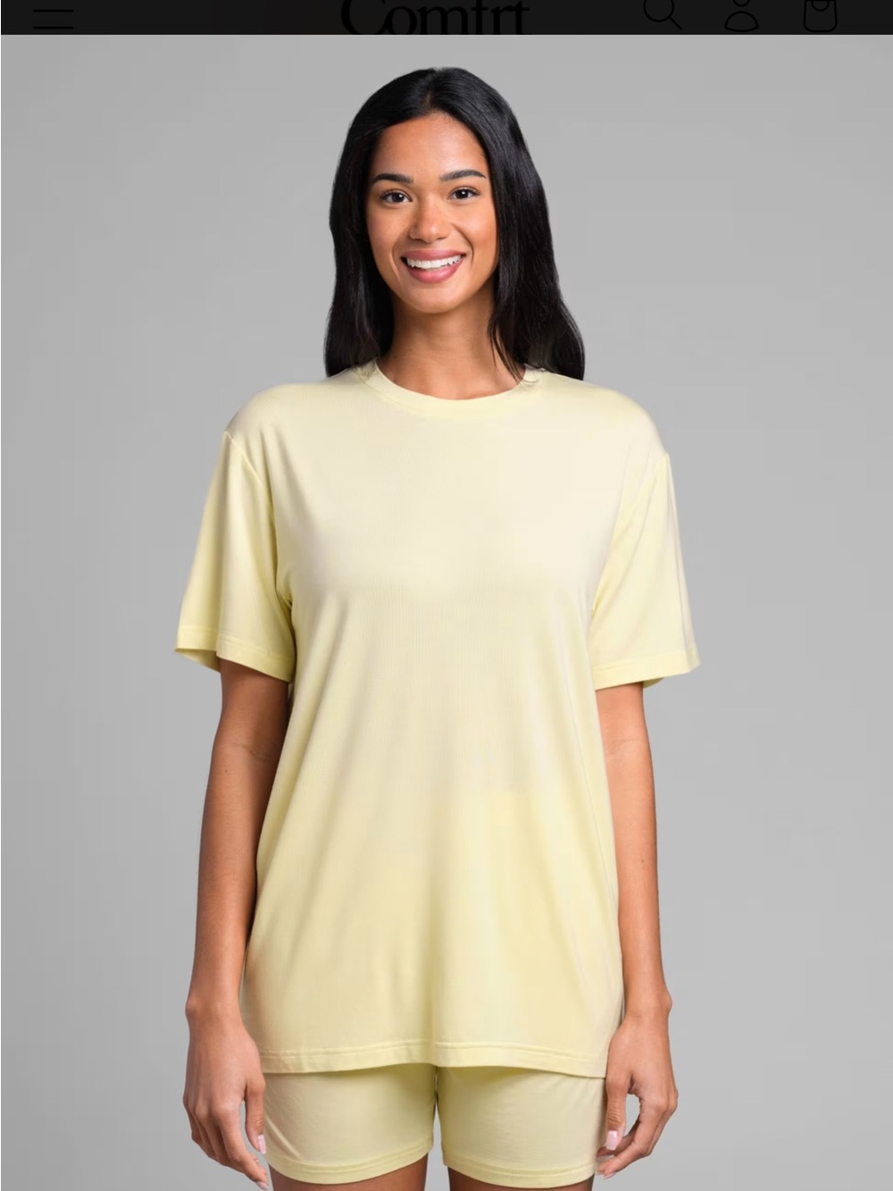 Comfrt Soft Crewneck Short-Sleeve Top in Pale Yellow. Size large. - Picture 2 of 4